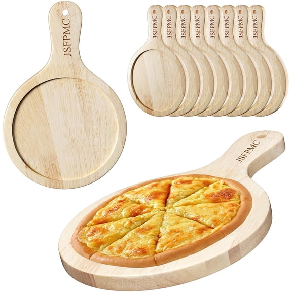 UYGDUY-Rubber Wood Board with Handle, Round Serving Board, Dining Board, Chopping Board for Meat, Cheese Board, Vegetables, Bread, Charcuterie, Small 10.6"x7"x0.6"