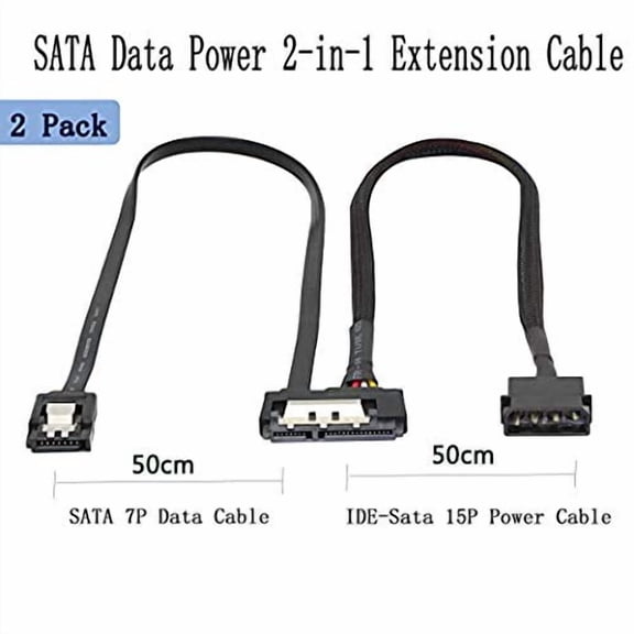 UYGDUY-SATA 6G Data Cable, SATA Power 2-In-1 Extension Cord, LP4 IDE 4 pin to SATA 15P Female with Serial ATA III 7 Pin Female for HDD, SSD, Optical Drives, DVD Burners, PCI Cards etc - 19.7in (2 Pac