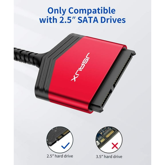 UYGDUY-SATA to USB A Cable, USB A 3.0 to 2.5 SATA III Hard Drive Adapter Aluminum Shell Nylon Cord External Converter for SSD/HDD Data Transfer-Red