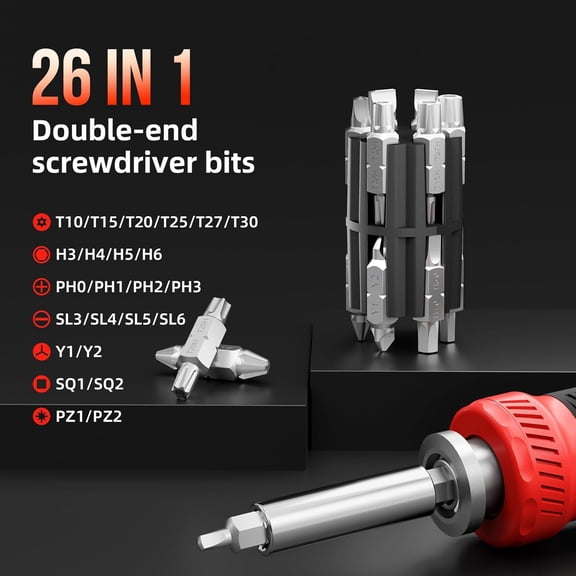 UYGDUY-SHARDEN Multi Screwdriver 26 in 1 Screw Driver Set All in One Telescoping Multi Tool with 12 Double Ended CRV Bits Phillips Slotted Torx Hex Portable Repair Kit for Home Furniture Bike Compute