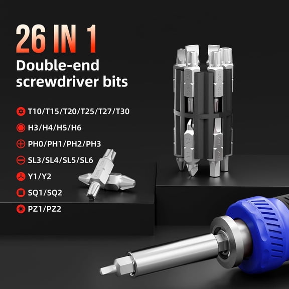 UYGDUY-SHARDEN Multi Screwdriver 26 in 1 Screw Driver Set All in One Telescoping Multi Tool with 12 Double Ended CRV Bits Phillips Slotted Torx Hex Portable Repair Kit for Home Furniture Bike Compute