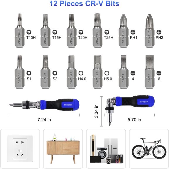 UYGDUY-SHARDEN Ratchet Screwdriver 13-in-1 Multi Screwdriver Tool All in One Ratcheting Screwdriver Set with Phillips, Flat Head, Torx, Hex, Square, 180 Degree Pivoting Adjustable Angle Screw Drivers