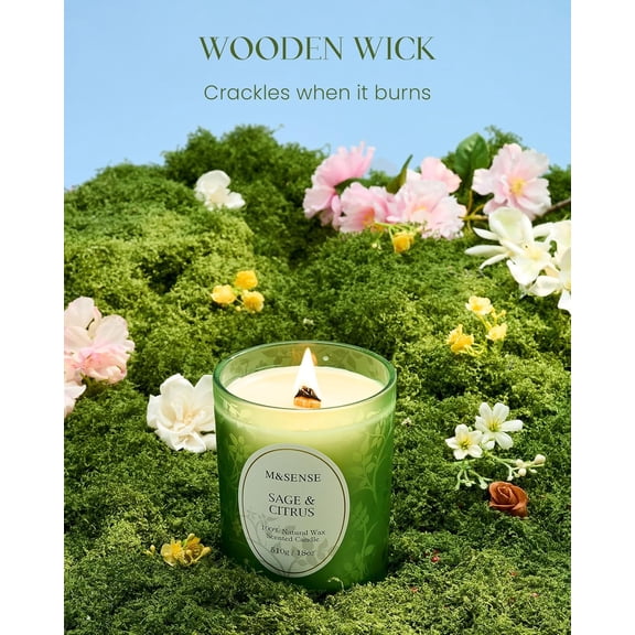 UYGDUY-Sage Citrus Soy Candle, Cracking Wooden Wick 18oz 100 Hours Long Lasting Clean Burn, Large Jar Winter Aromatherapy Candle for Home Decor, Non-Toxic Relaxing Gifts for Women