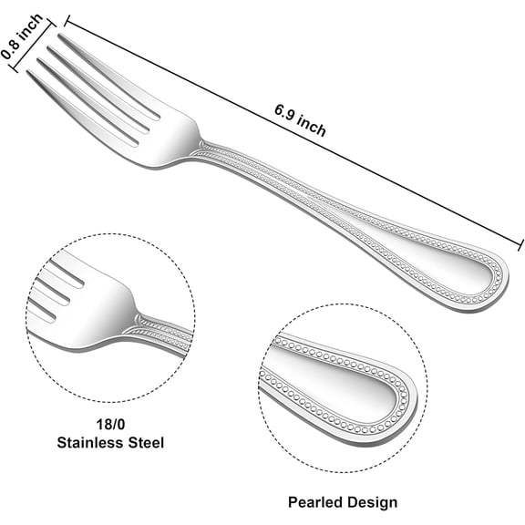 UYGDUY-Salad Forks Set of 12, 6.9 Inch Pearled Edge Dessert Forks Stainless Steel Suitable for Party, Home, Kitchen and Restaurant, Non-toxic & Mirror Polished, Dishwasher Safe