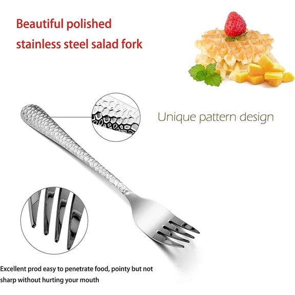 UYGDUY-Salad Forks Set of 12, Appetizer Dessert Forks Stainless Steel, Hammered Silverware Flatware Small Forks, Mirror Finish, Dishwasher Safe - 6.7 Inches