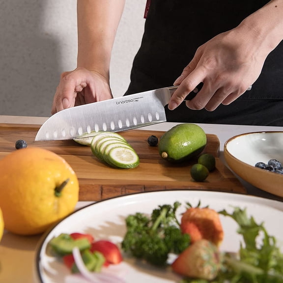 UYGDUY-Santoku Knife 7 inch Meat Kitchen Asian Chef Knife, German High Carbon Stainless Steel Chopping Knife with Full Tang Ergonomic Handle for Home Kitchen and Restaurant