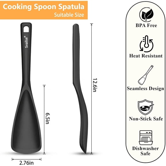 UYGDUY-Scoop Spoon for Nonstick Cookwares, Multifunction Silicone Spatula Spoons BPA Free, Spurtle Spatulas for Mixing, Scooping, Scraping and Serving (2 Black, 12.6 inch)