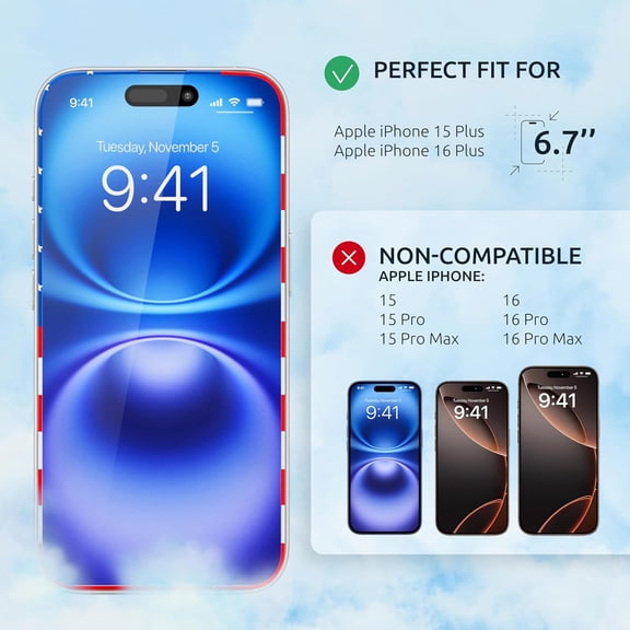 UYGDUY-Screen Protector for iPhone 15 Plus / 16 Plus - Tempered Glass Screen Protector (2 Pack) - USA Flag & Black Frame - 9H Hardness Full Coverage - Oleophobic Coating with Easy Installation