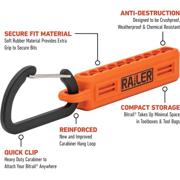 UYGDUY-Screwdriver Bit Holder Storage Organizer 10-Hole Orange Bit Holder with Carabiner - 2 Pack