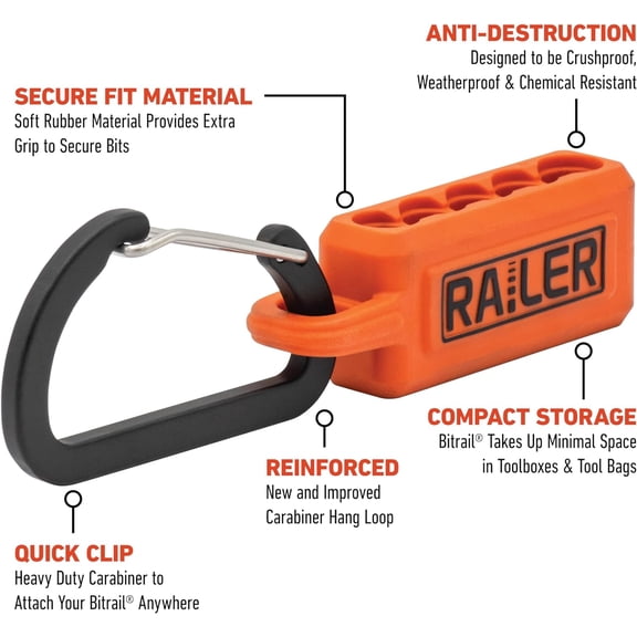 UYGDUY-Screwdriver Bit Holder Storage Organizer 5-Hole Orange Bit Holder with Carabiner - 2 Pack