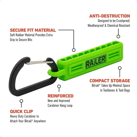 UYGDUY-Screwdriver Bit Holder Storage Organizer 10-Hole Hi-Vis Green Bit Holder with Carabiner - 2 Pack