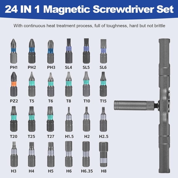 UYGDUY-Screwdriver Set, 24 in 1 Magnetic Screwdriver Set, Detachable T Handle Ratchet Screwdriver, Mini Precision Tool Kit for PC Furniture Watch Bicycle DIY