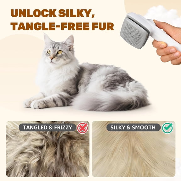 UYGDUY-Self Cleaning Slicker Brush for Dogs Cats, One Click Hair Removal, Deshedding Brush for Long Short Haired Pets, Reduce Shedding & Remove Mats - White