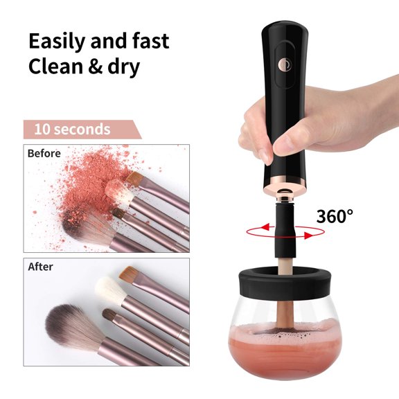 UYGDUY-Senbowe Upgraded Makeup Brush Cleaner and Dryer Machine, Electric Cosmetic Automatic Brush Spinner with 8 Size Rubber Collars, Wash and Dry in Seconds, Deep Cosmetic Brush Spinner for All Size