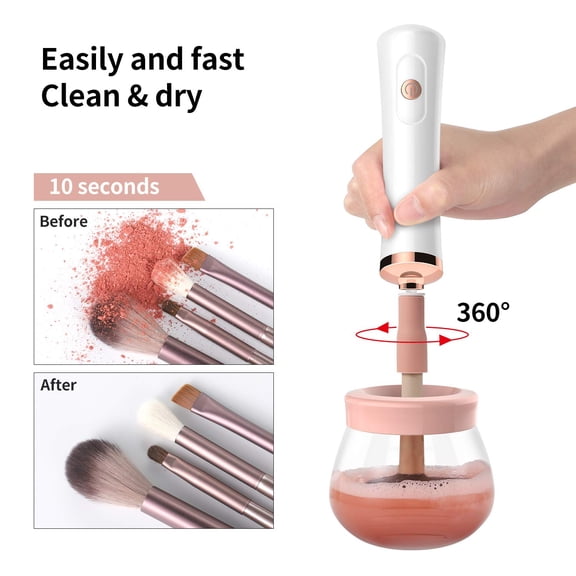 UYGDUY-Senbowe Upgraded Makeup Brush Cleaner and Dryer Machine, Electric Cosmetic Automatic Brush Spinner with 8 Size Rubber Collars, Wash and Dry in Seconds, Deep Cosmetic Brush Spinner for Brushes