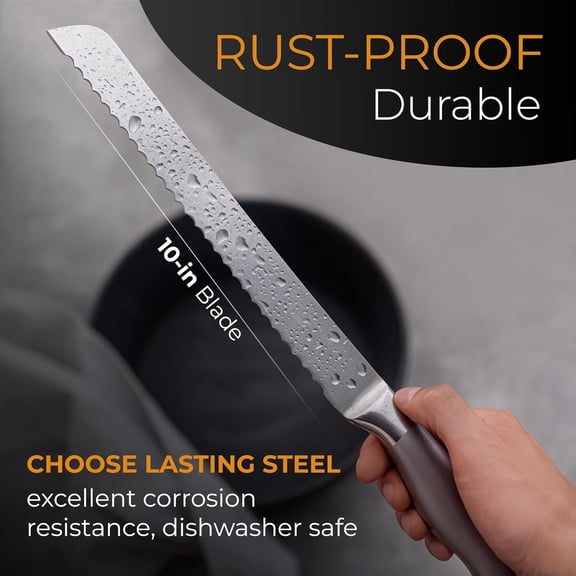 UYGDUY-Serrated Bread Knife with 10-inch Upgraded Stainless Steel Razor Sharp Wavy Edge Width - Bread Cutter Ideal for Slicing Homemade Bagels and Cake