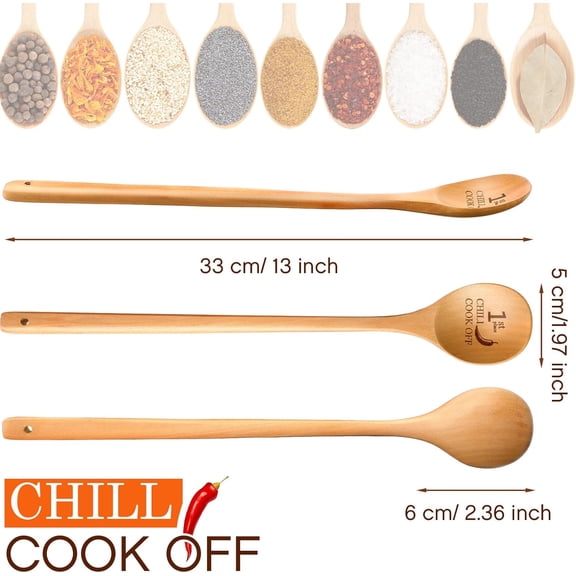 UYGDUY-Set of 3 Chili Cook Off Trophies Prizes, 1st, 2nd, 3rd, Wooden Spoons for Cooking, 13 Inch Awards Long Handled Cooking Spoons for Gift Baking Kitchen