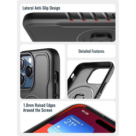 UYGDUY-Shockproof Phone Case Compatible with iPhone 14 Pro Max / 6.7" Connect Your Phone to All Series C 1st / 2nd Gen Mounts - Bike Mounts, Car Mounts, Armbands, Belt Clips, and More Black