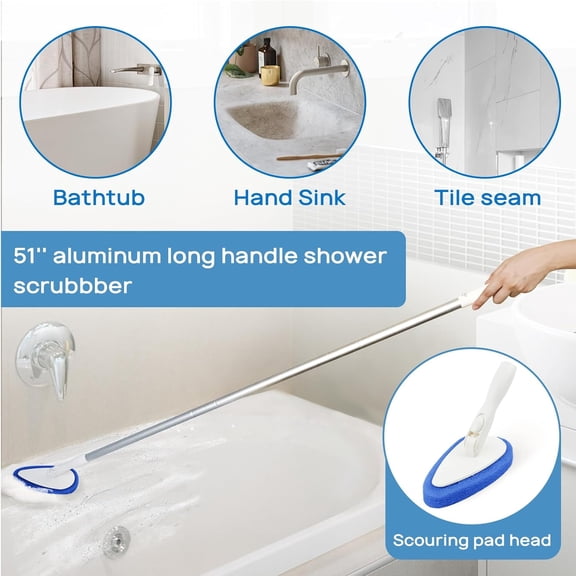 UYGDUY-Shower Scrubber Cleaning Brush Combo Bath Tub Tile Cleaner Scrubber Brush with 51'' Adjustable Long Handle Scrub Brush for Bathroom Shower Bathtub Wall Mop Cleaning Scrubbing