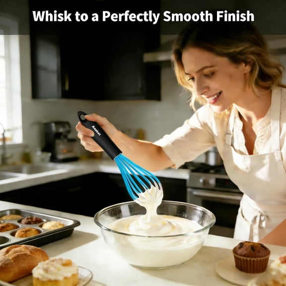 UYGDUY-Silicone Balloon Whisk, Perfect for Non-Stick Cookware, Milk and Egg Beater Blender, Heat Resistant Kitchen Whisks for Whisking, Cooking, Baking, Beating, Frothing & Stirring (Blue)
