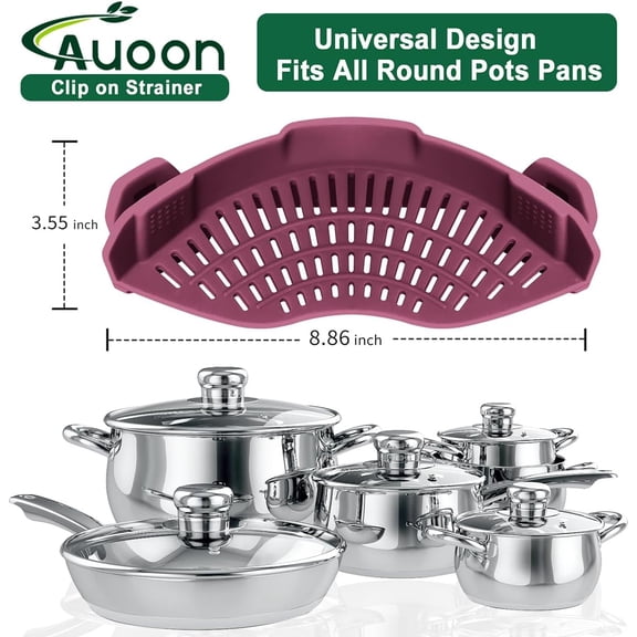 UYGDUY-Silicone Clip on Strainer - Adjustable Strainers and Colanders for All Pots Pans and Bowls | Practical Kitchen Gadgets for Cooking and Draining (Cherry)