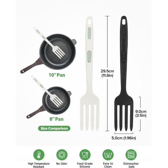 UYGDUY-Silicone Flexible Cooking Fork, 11.6 Inch Heat Resistant, Large Non Stick for Mixing, Mashing, Whisking (BW)