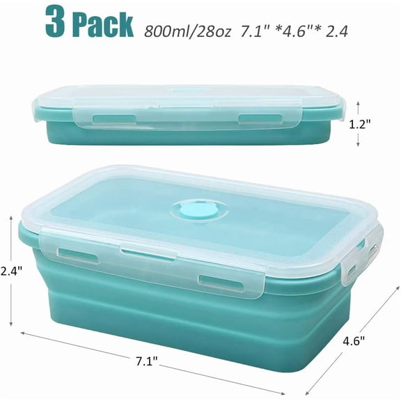 UYGDUY-Silicone Food Storage Containers with Lids, 3 Pack Set 27oz(800ml) Collapsible Meal Prep Lunch Containers, Microwave, Freezer and Dishwasher Safe