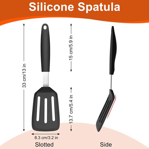 UYGDUY-Silicone Spatula, 13 x 3.2 In, 600F Heat Resistant Kitchen Spatula, BPA Free, Flexible Turner For Non Stick Frying Pan, Cooking, Flipping Egg and Pancake, Dishwasher Safe, Black