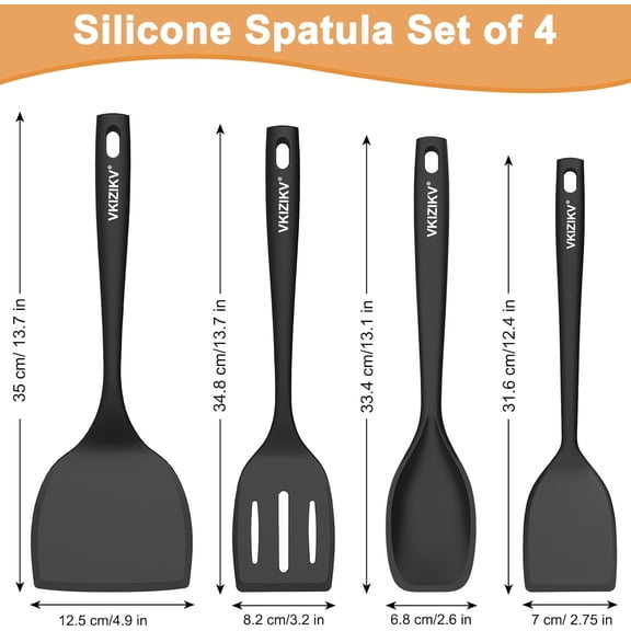 UYGDUY-Silicone Spatula Turner Set, 4 Pack, 600F Heat Resistant Cooking Spatulas, Spoons, BPA Free & Non-Stick Kitchen Utensils, Ideal for Flipping Egg, Pancake, and Serving, Dishwasher Safe (Black)