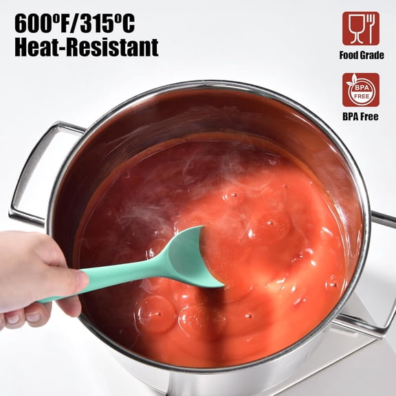 UYGDUY-Silicone Spoon Spatula, 600F Heat-Resistant Food Grade Rubber Spoonula with Seamless Design, Non-Stick Flexible Scraper Kitchen Cooking Spoon Baking Tool for Mixing, Scraping (Aqua Sky)