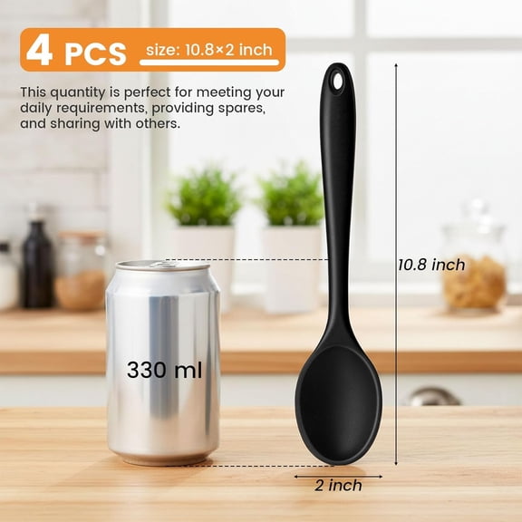 UYGDUY-Silicone Spoons for Cooking, 4PCS 10.8 Inch Nonstick Kitchen Serving Spoons, Heat Resistant Silicone Cooking Utensils Set for Stirring, Mixing, Baking, House Warming Gifts & Stocking Stuffers