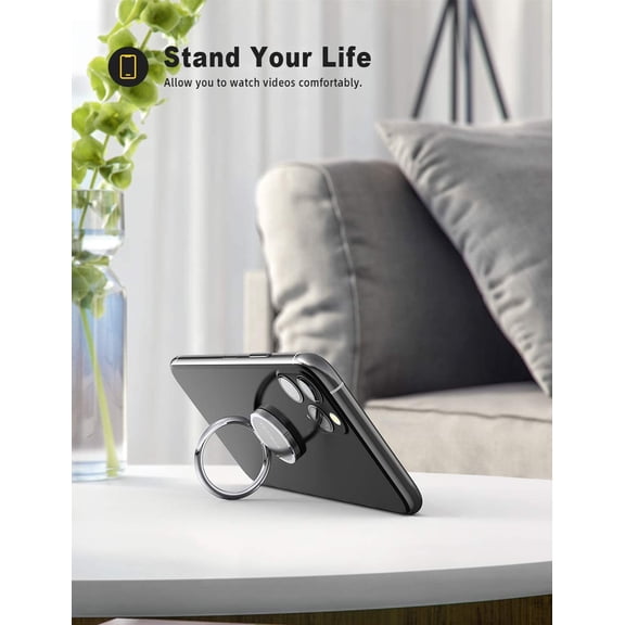 UYGDUY-Silver Cell Phone Ring Finger Stand - Phone Ring Grip Holder Kickstand, Metal Grip Hook Work with Magnetic Car Mount, Compatible with iPhone 16 15 Pro Max Plus XR, Smartphone Accessories