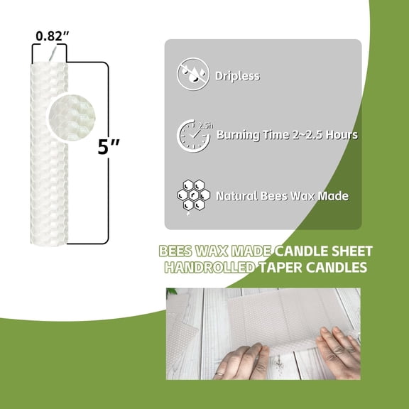 UYGDUY-Small Beeswax Taper Candles 14 Pack, 5 inch Short Candle Sticks, Unscented & Dripless Natural Candles, 2 Hour Burn Time, White