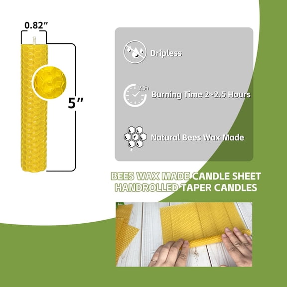 UYGDUY-Small Beeswax Taper Candles 14 Pack, 5 inch Short Candle Sticks, Unscented & Dripless Natural Candles, 2 Hour Burn Time, Yellow