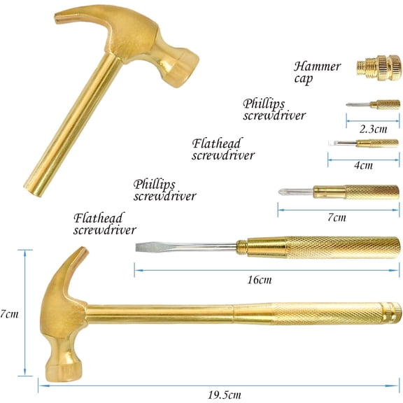 UYGDUY-Small Metal Hammer & Screwdriver, 6 in 1 Multitool Hammer Set Screwdriver Tools (Gold)