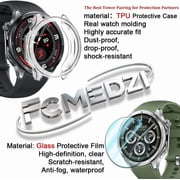 UYGDUY-Smartwatch Screen Protector Compatible for OnePlus Watch 3 Obsidian/Emerald Titantium 46mmTempered Glass Protective Film and Case TPU Soft Frame Cover Pack of 3+2