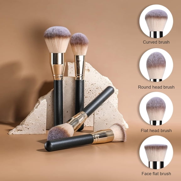 UYGDUY-Soft Professional Makeup Brush Set - 4 Pcs Travel-friendly Brushes Including Foundation Brush for Liquid Makeup, Powder Brush & Blush Brush,Daily use (Black Silver)