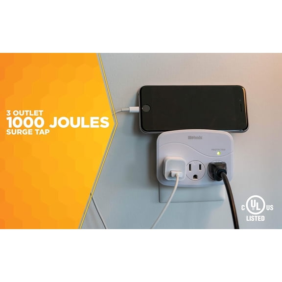 UYGDUY-Southwire Surge Protector - 3 Power Outlets - 1000J Electrical Overload Protection - Slim Design - Space Saving Surge Protector - Indoor Use