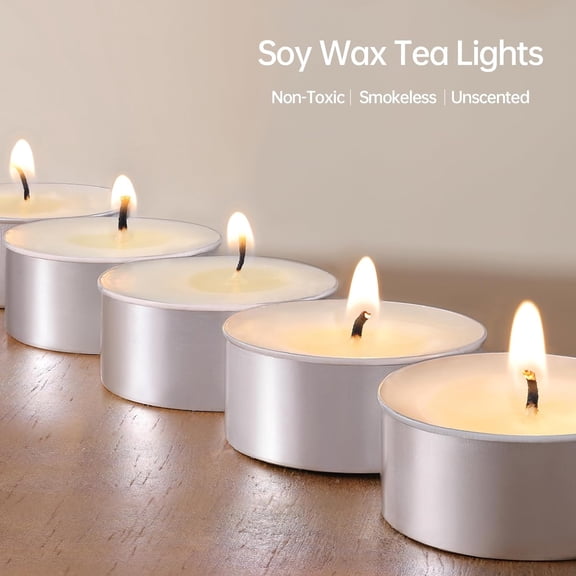 UYGDUY-Soy Tea Lights Candles 50 Pack, Unscented White Tealight Candles Bulk-6 Hours Long Burning, Small Mini Tea Light Votive Candles-Burn Clean, Soy Wax Melts Emergency Tea Lights