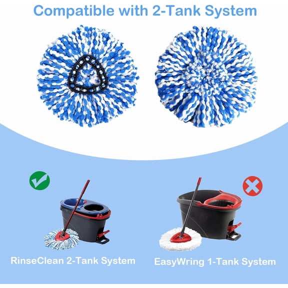 UYGDUY-Spin Mop Head Replacement Compatible with RinseClean 2-Tanks System Mops Heads Refills, 6 Pack Microfiber Deep Clean Triangle Replacements Pads, Machine Washable