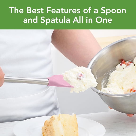 UYGDUY-Spoon Spatula Spoonula with Stainless Steel Handle Ergonomic Grip Pink Sorbet, Silicone Scoopula Kitchen Utensil Non Scratch Easy Clean Dishwasher Safe Heat Resistant Flex Core Scoop Spatula