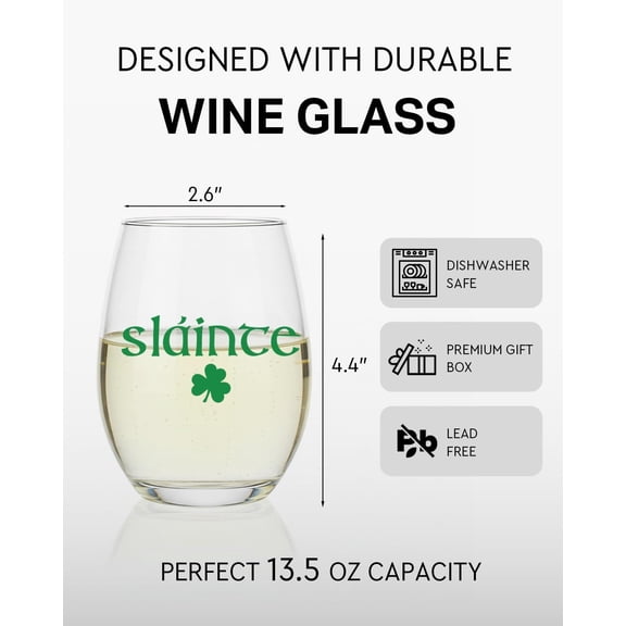 UYGDUY-St Patrick's Day Gifts - Slainte - Stemless Wine Glass Irish Gifts for Women,Men,Friends,Sister,Wife,Husband,Ireland Souvenirs St Patrick's Day Decor Leprechaun Accessories