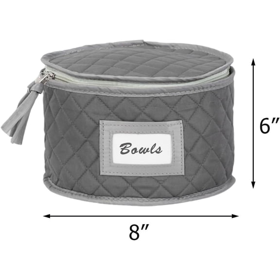 UYGDUY-Stack Store Plus More China Storage Quilted Case for Dessert Plate, Bowls, Small Plate or Saucer - 8" W x 6" H - Gray - Includes 12 Felt Separators
