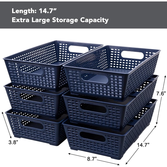 UYGDUY-Stackable Woven Plastic Basket, Storage Bins for Cabinet, Closet, Shelf, Under Sink and Countertop, Pantry Organizer Bins, 6 Pack