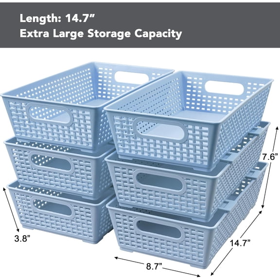 UYGDUY-Stackable Woven Plastic Basket, Storage Bins for Cabinet, Closet, Shelf, Under Sink and Countertop, Pantry Organizer Bins, 6 Pack