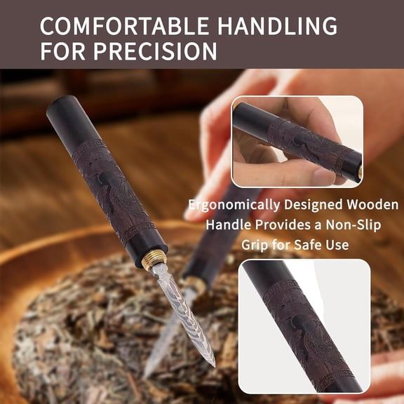 UYGDUY-Stainless Steel Puerh Tea Knife with Wooden Handle Professional Ice Pick & Tea Cake Tool for Breaking Bricks Multi-functional Needle for Kitchen Bars Picnics Camping Hidden Blade Option