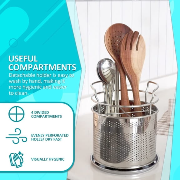 UYGDUY-Stainless Steel Silverware Drying Basket for Dish Rack, 4-Compartment Utensil Holder with Drain Board, Countertop Cutlery Caddy for Kitchen Sink & Dishwasher