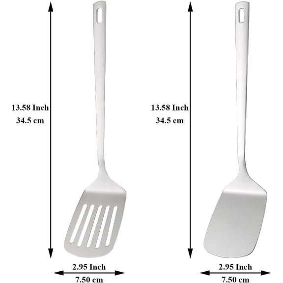 UYGDUY-Stainless Steel Spatulas Set, Silver Slotted Turner, Solid Turner, Kitchen Spatulas for Nonstick Cookware, Dishwasher Safe, Easy to Clean