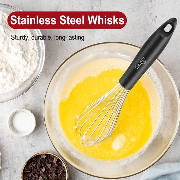 UYGDUY-Stainless Steel Whisk Set of 4, Food Grade Balloon Whisk Egg Beater, Thicken Wire Mixing Whisk for Baking, Cooking, Whisking Cream, Sauce, Pancake Batter