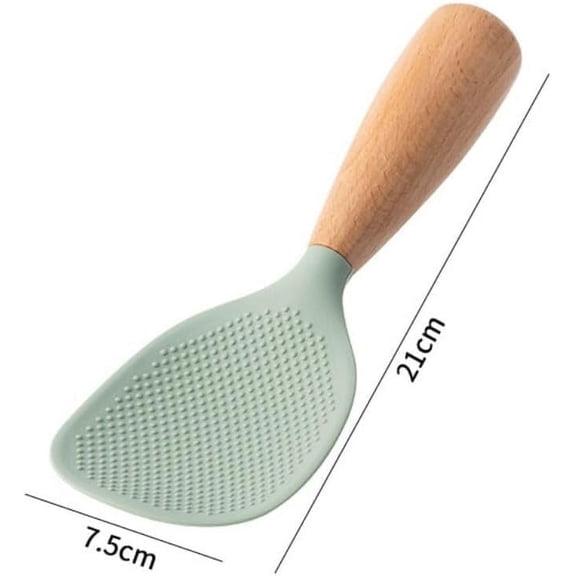 UYGDUY-Standing Silicone Wooden Rice Paddle Kitchen Utensils Cooking Ladle Handle, Heat Resistant Rice Scooper, scalding Rice Scooper, Rice and Potato Servers, Serving SpoonsKitchen Serving Utensil